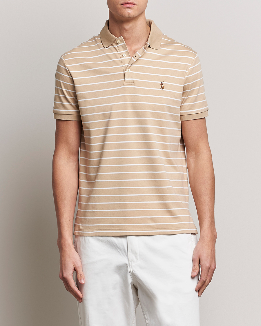 Herre | Pikéer | Polo Ralph Lauren | Luxury Pima Cotton Striped Polo Sand Dune/White