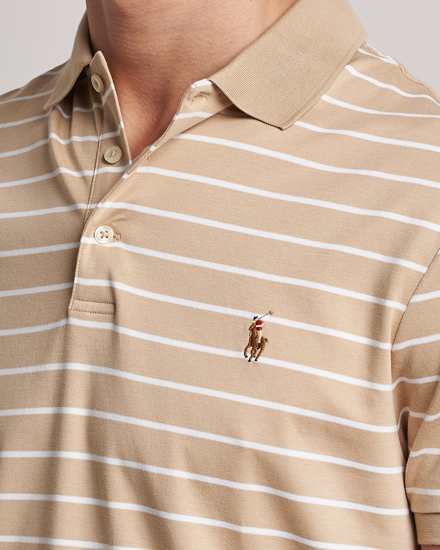 Herre | Pikéer | Polo Ralph Lauren | Luxury Pima Cotton Striped Polo Sand Dune/White