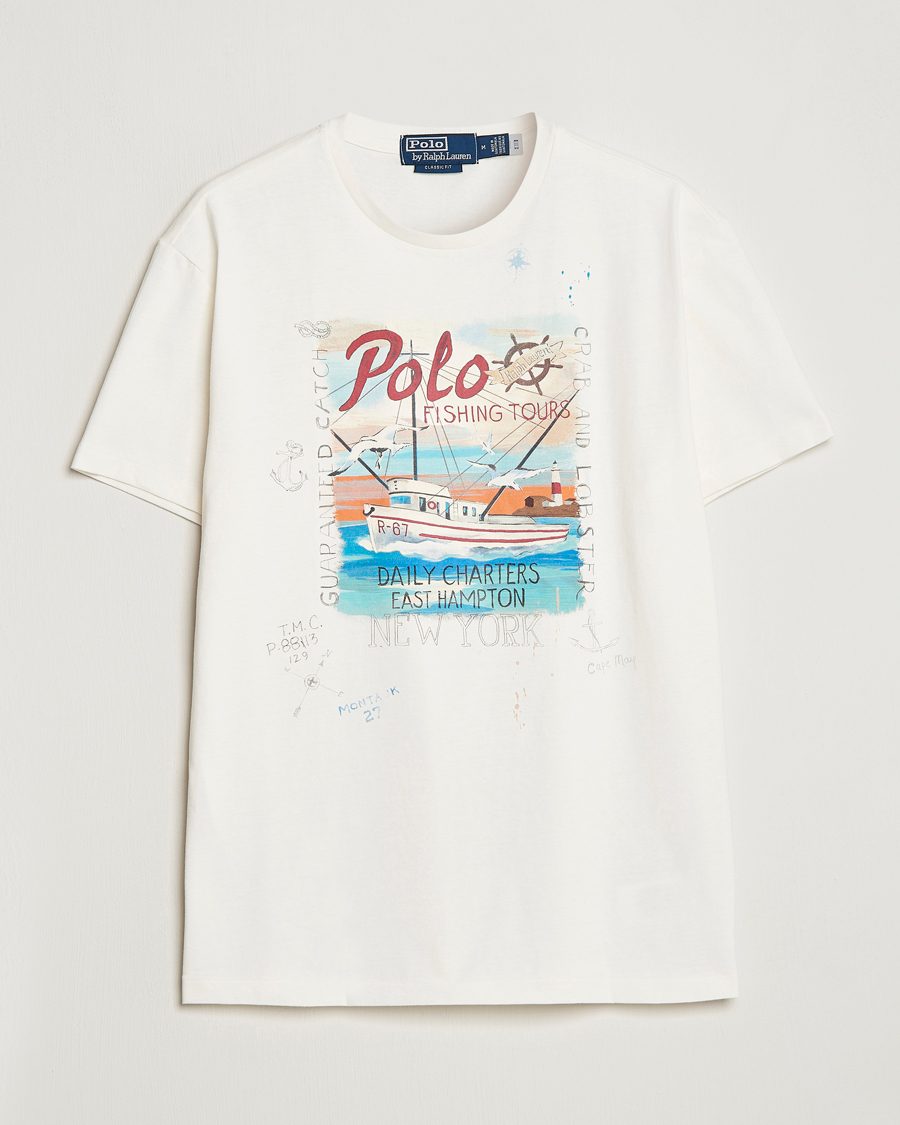 Herre | T-Shirts | Polo Ralph Lauren | Graphic Logo Jerset Crew Neck T-Shirt Nevis White