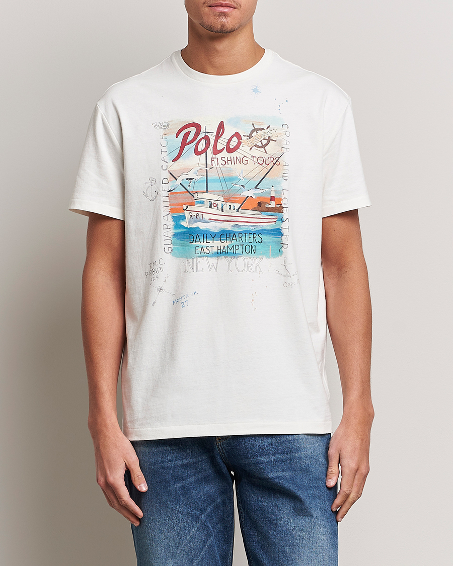 Herre | T-Shirts | Polo Ralph Lauren | Graphic Logo Jerset Crew Neck T-Shirt Nevis White