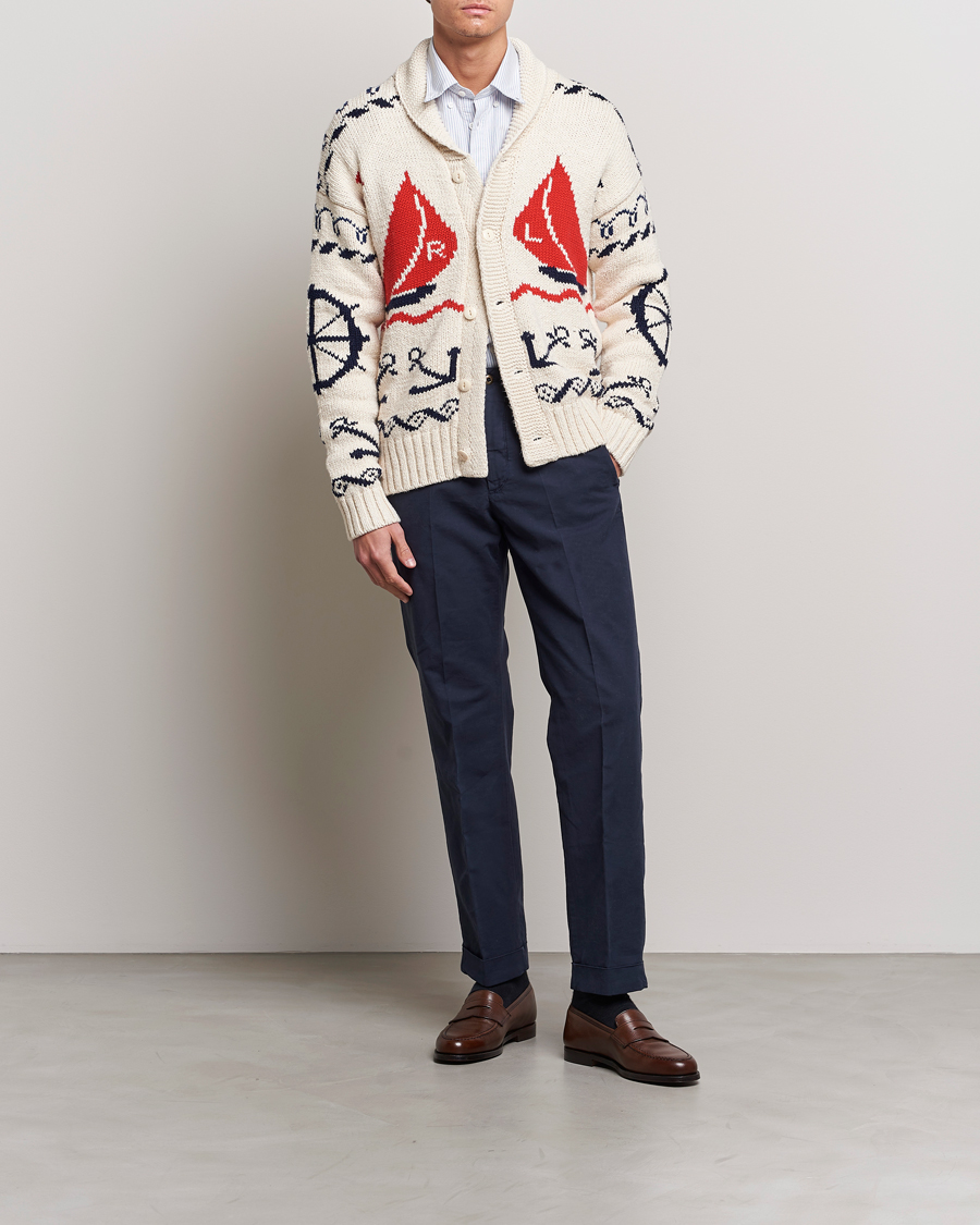 Herre | Gensere | Polo Ralph Lauren | Knitted Fishermen Shawl Collar Cardigan Cream