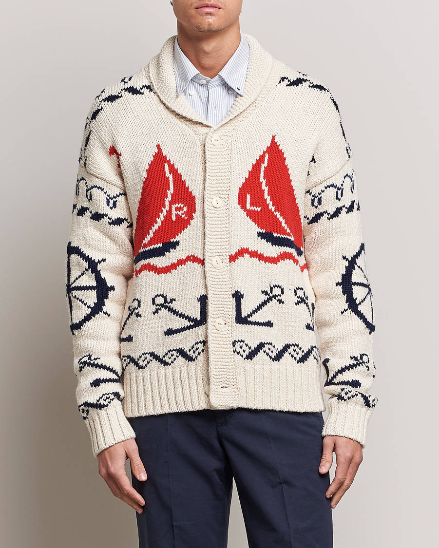 Herre |  | Polo Ralph Lauren | Knitted Fishermen Shawl Collar Cardigan Cream
