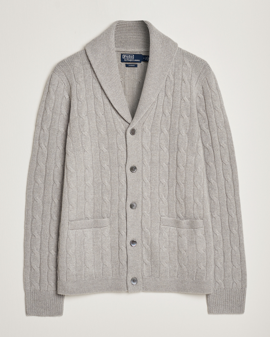 Herre | Gensere | Polo Ralph Lauren | Cashmere Cable Shawl Collar Cardigan Grey Heather