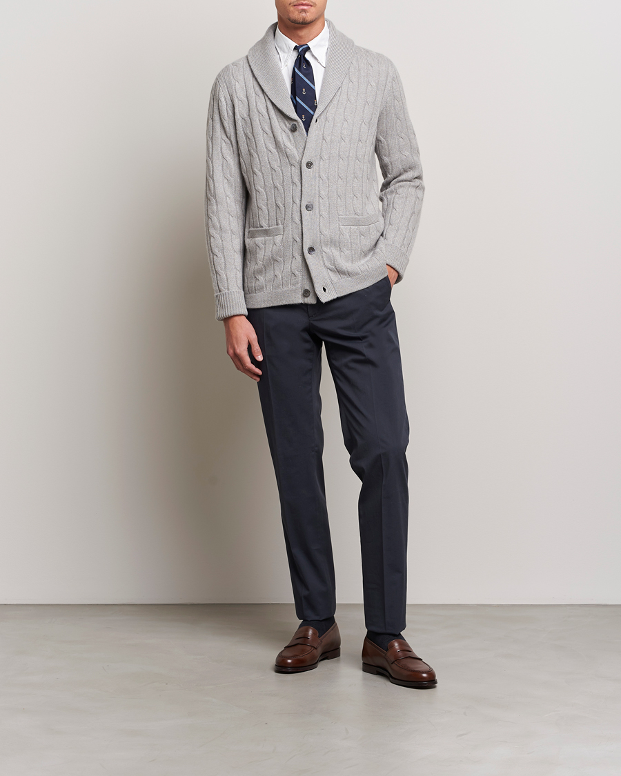 Herre | Gensere | Polo Ralph Lauren | Cashmere Cable Shawl Collar Cardigan Grey Heather