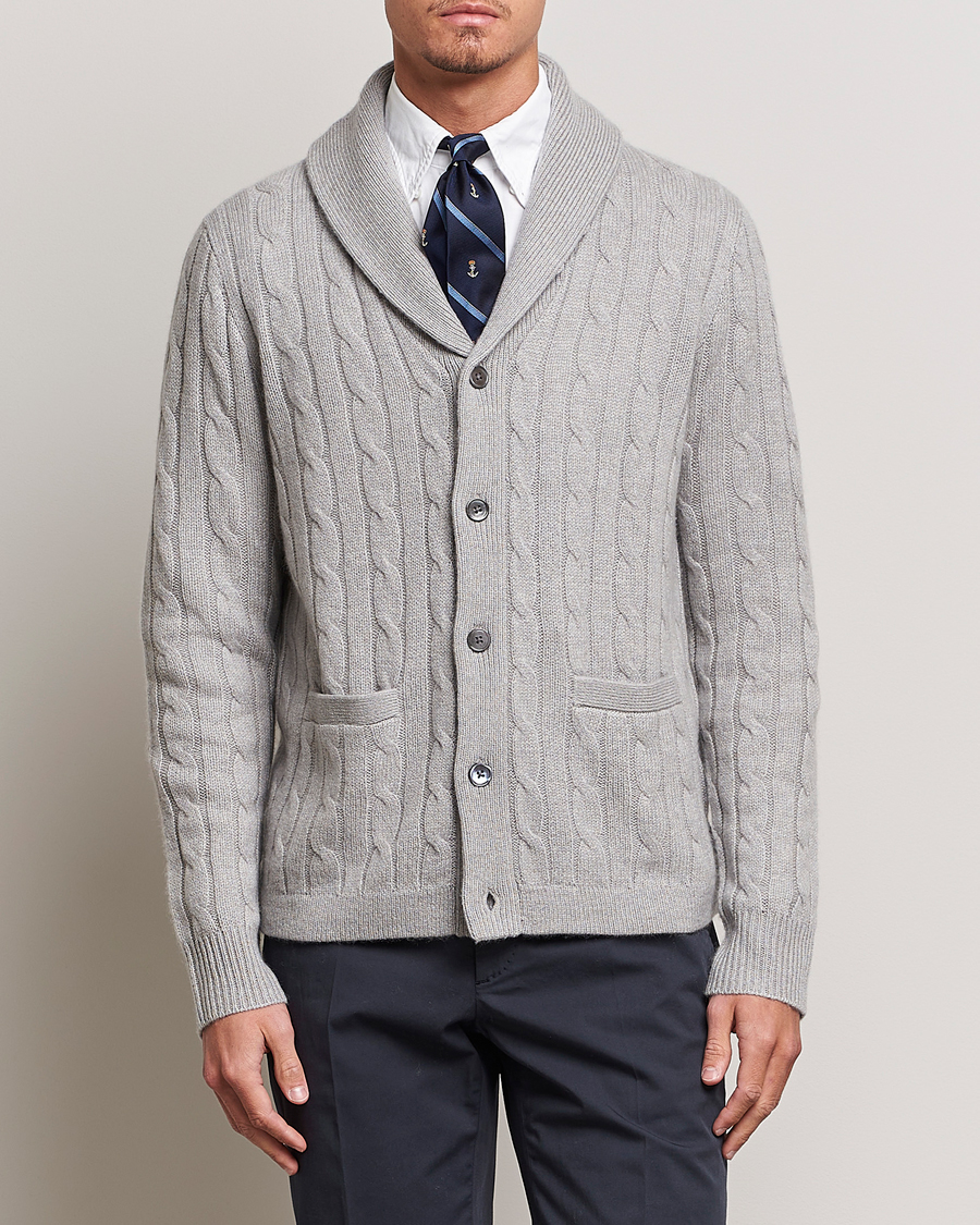Herre | Cardigans | Polo Ralph Lauren | Cashmere Cable Shawl Collar Cardigan Grey Heather