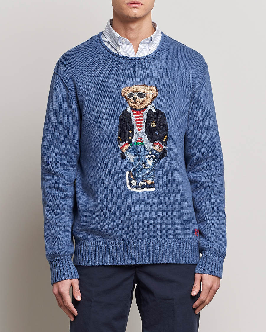 Herre |  | Polo Ralph Lauren | Cotton Knitted Bear Sweater Blue Haven