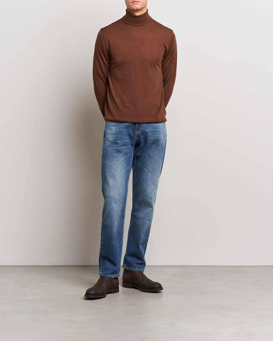 Herre | Gensere | Tiger of Sweden | Nevile Extra Fine Merino Polo Golden Copper