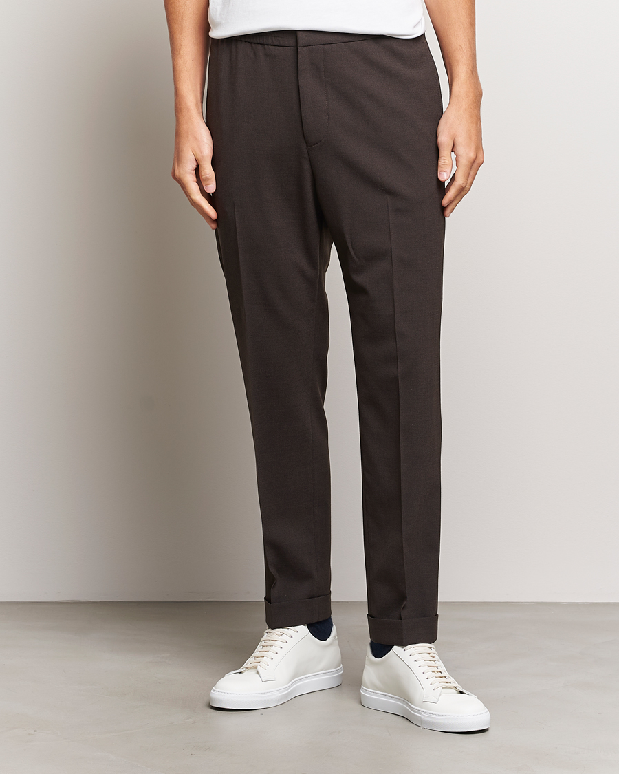 Herre | Tiger of Sweden | Tiger of Sweden | Taven Drawstring Wool Trousers Coffee