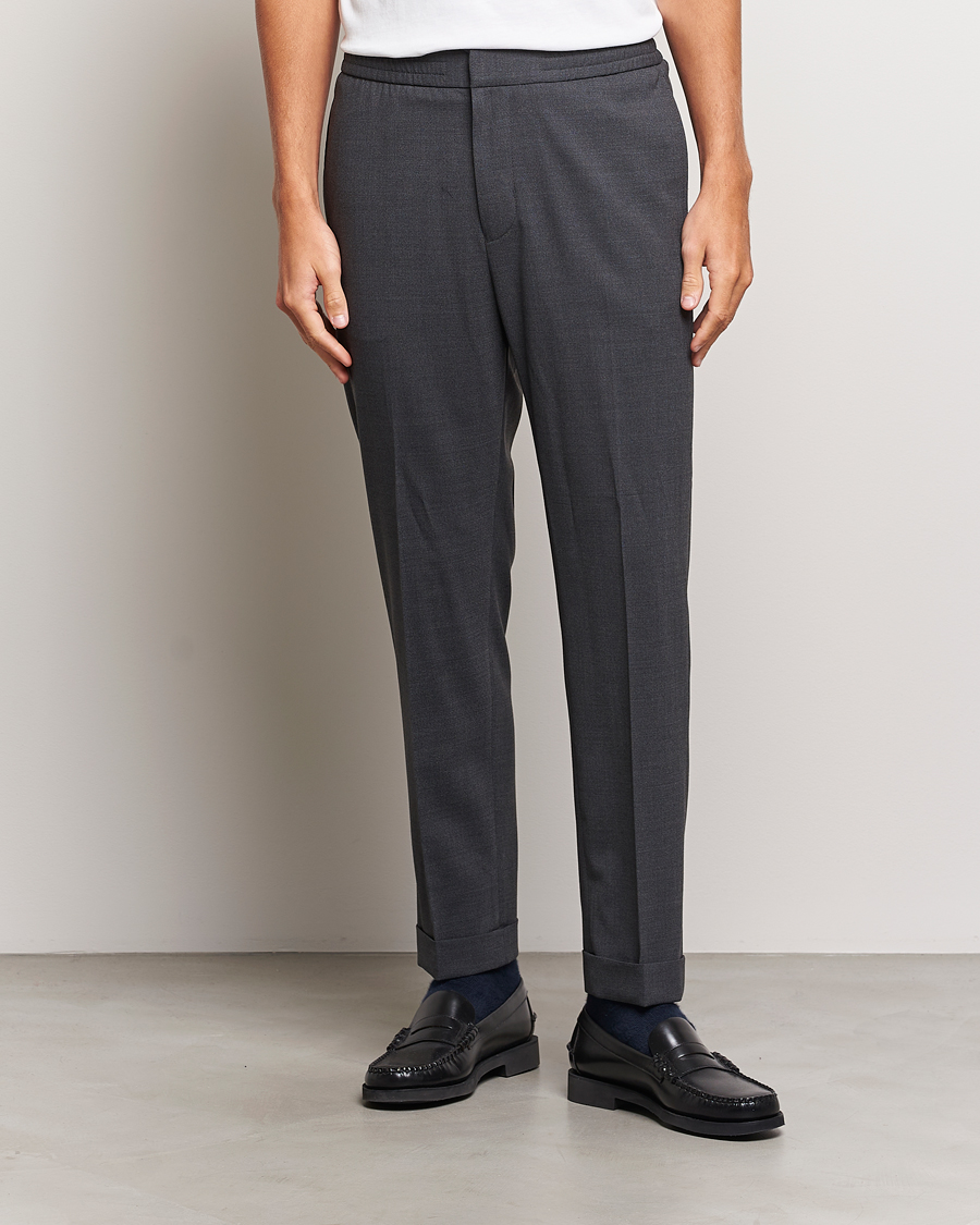 Herre | Bukser | Tiger of Sweden | Taven Drawstring Wool Trousers Dark Grey Melange