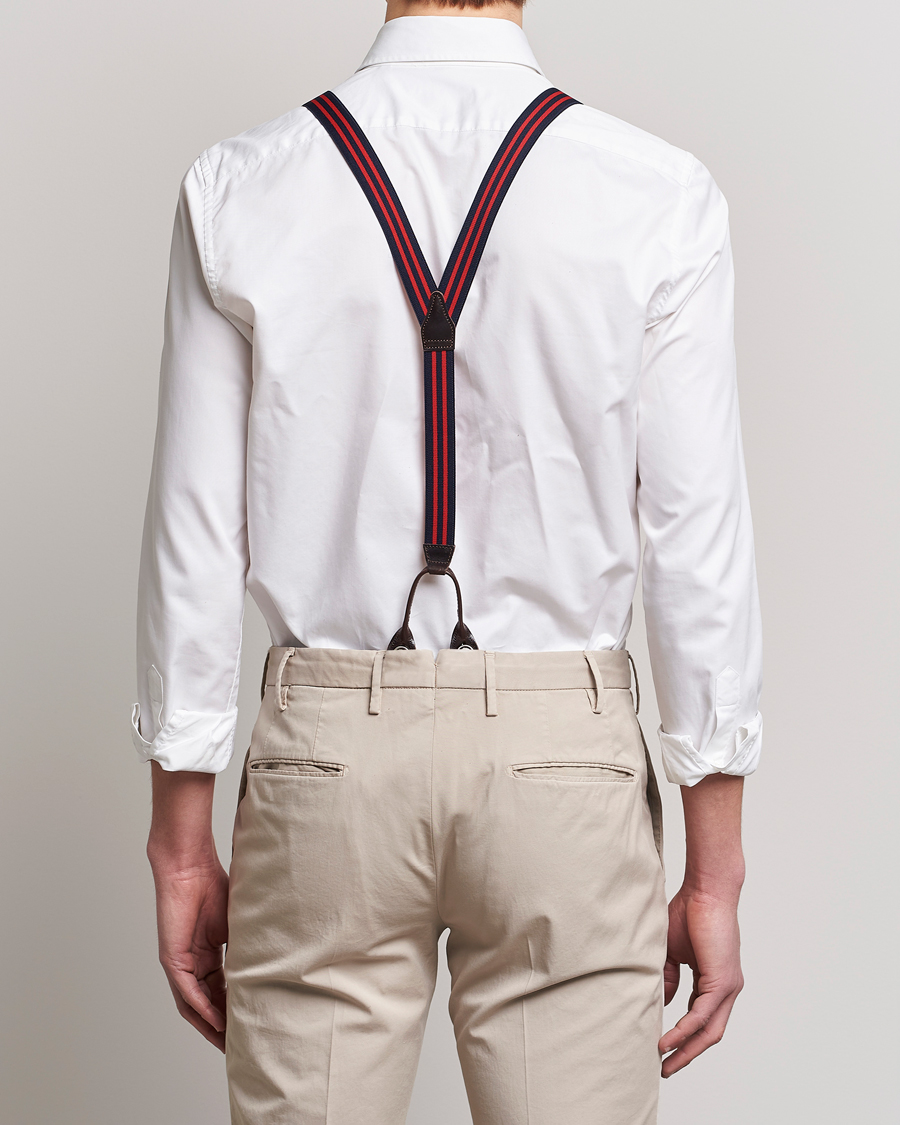 Herre | Bukseseler | Albert Thurston | Elastic Narrow Stripe Braces 25mm Navy/Red