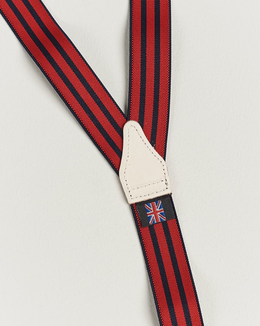 Herre | Albert Thurston Elastic Narrow Stripe Braces 25mm Navy/Red | Albert Thurston | Elastic Narrow Stripe Braces 25mm Navy/Red