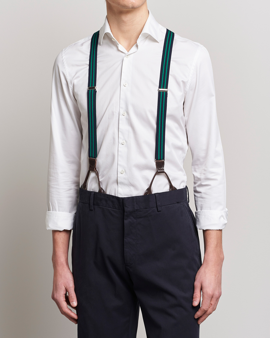 Herre | Stilsegment Formell | Albert Thurston | Elastic Narrow Stripe Braces 25mm Navy/Green