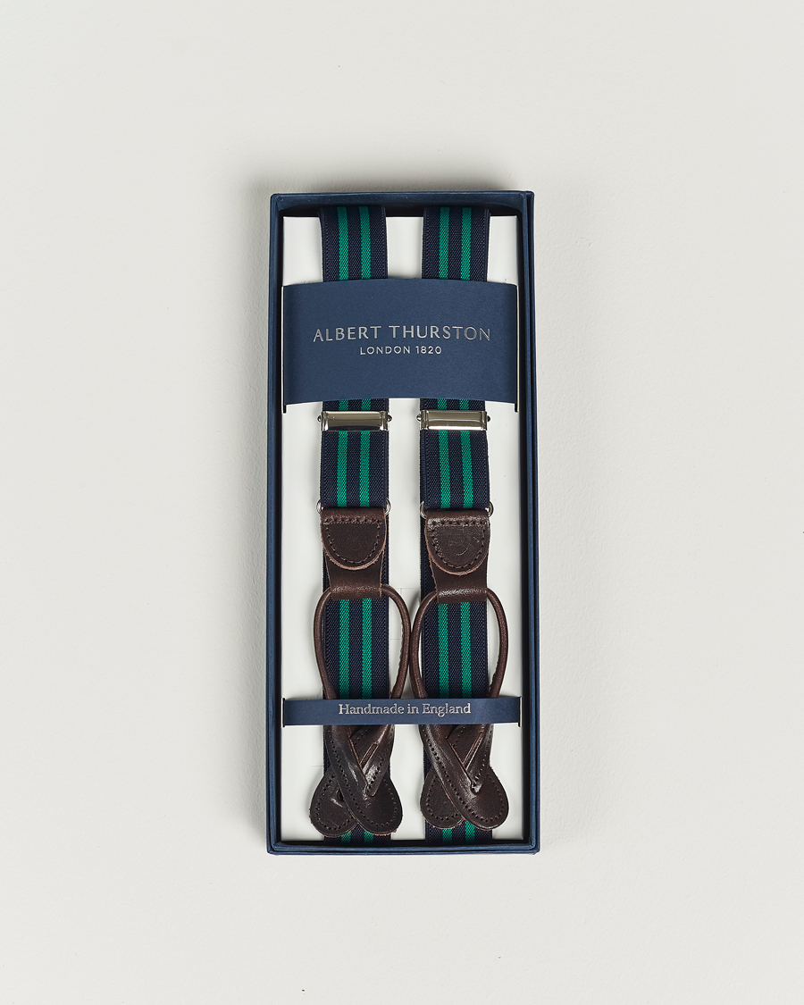 Herre | Bukseseler | Albert Thurston | Elastic Narrow Stripe Braces 25mm Navy/Green