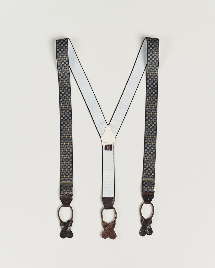 Herre | Albert Thurston Elastic Medallion Printed Braces 35mm Blue | Albert Thurston | Elastic Medallion Printed Braces 35mm Blue