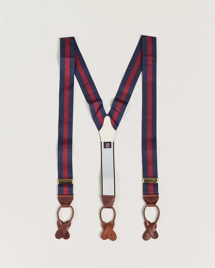 Herre | Albert Thurston Elastic Wide Stripe Braces 40mm Navy/Wine | Albert Thurston | Elastic Wide Stripe Braces 40mm Navy/Wine