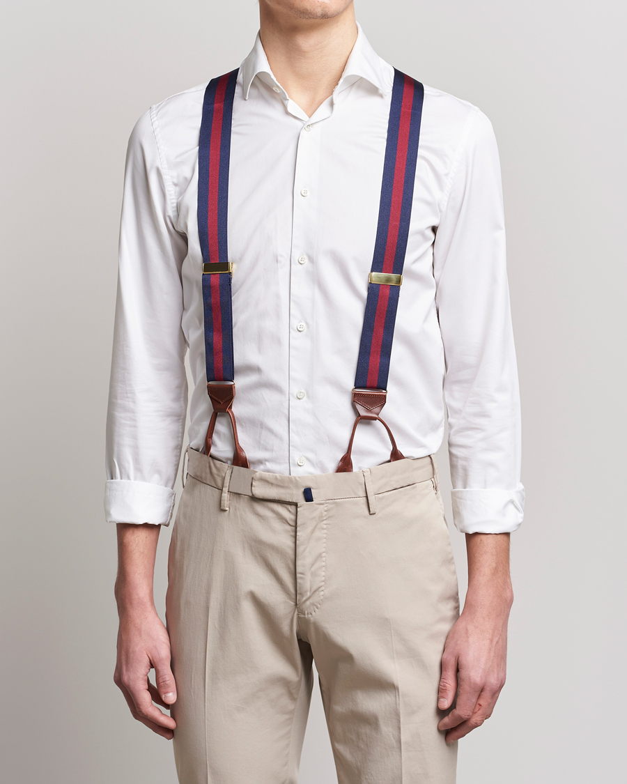 Herre | Albert Thurston Elastic Wide Stripe Braces 40mm Navy/Wine | Albert Thurston | Elastic Wide Stripe Braces 40mm Navy/Wine