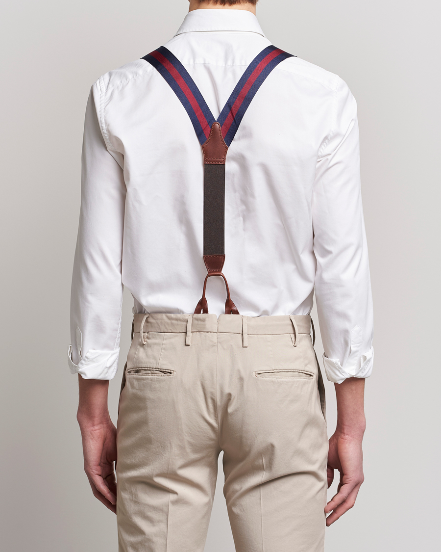 Herre | Albert Thurston Elastic Wide Stripe Braces 40mm Navy/Wine | Albert Thurston | Elastic Wide Stripe Braces 40mm Navy/Wine