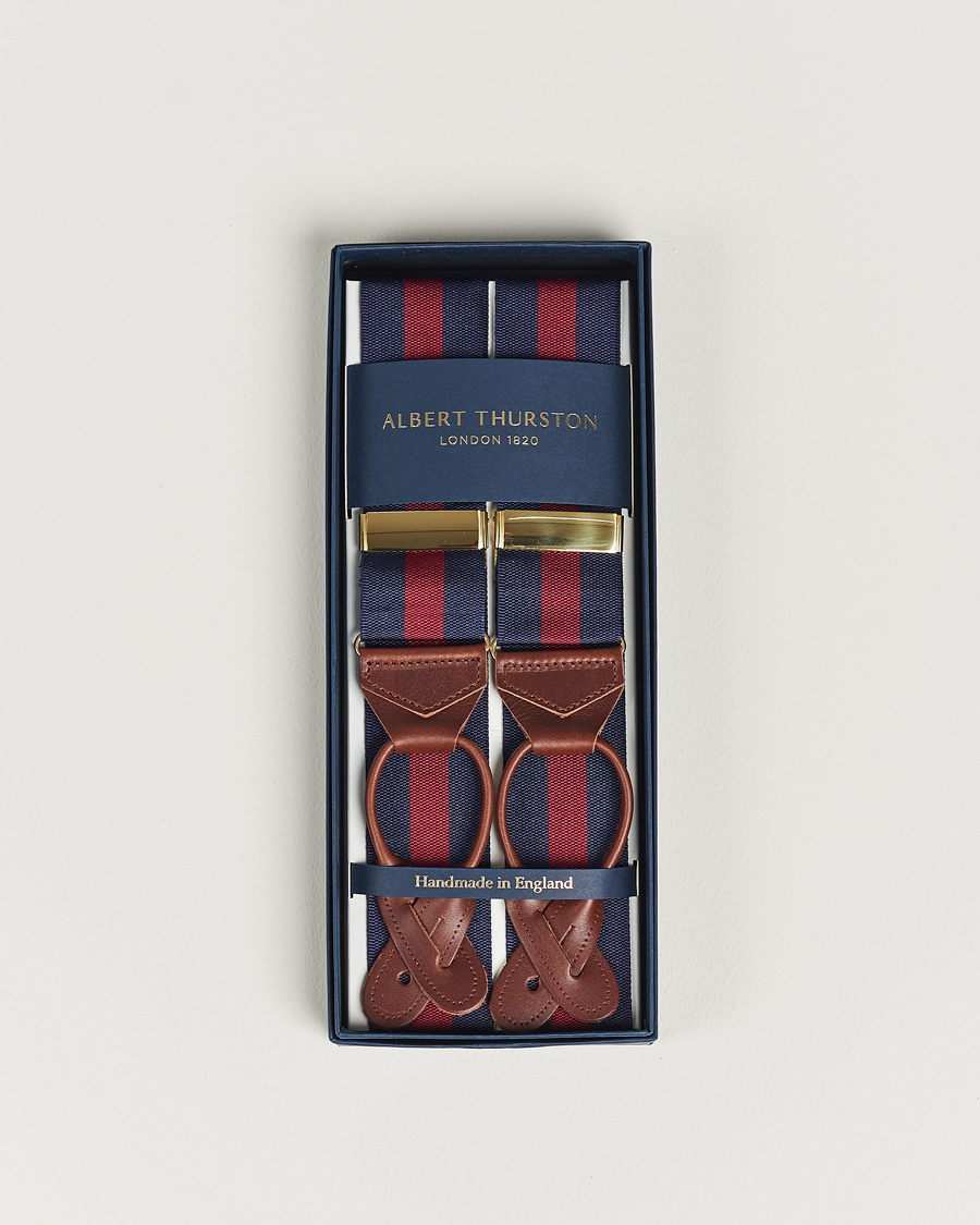 Herre | Albert Thurston Elastic Wide Stripe Braces 40mm Navy/Wine | Albert Thurston | Elastic Wide Stripe Braces 40mm Navy/Wine