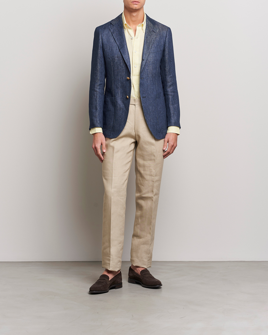Herre | Dressjakker | Beams F | Patch Pocket Linen Blazer Indigo