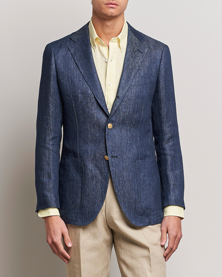 Herre | Dressjakker | Beams F | Patch Pocket Linen Blazer Indigo