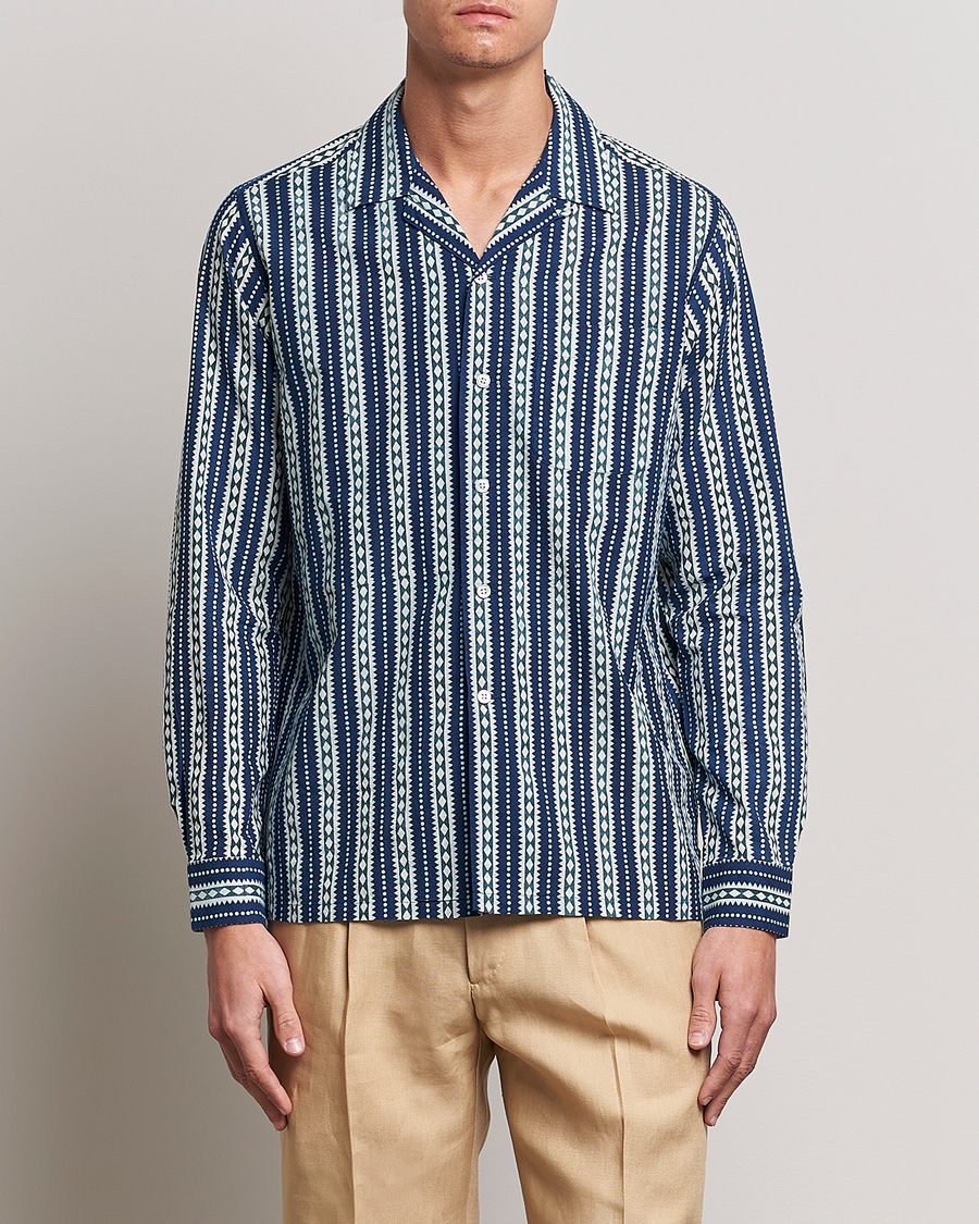 Herre |  | Beams F | Relaxed Cotton Shirt Blue Stripes