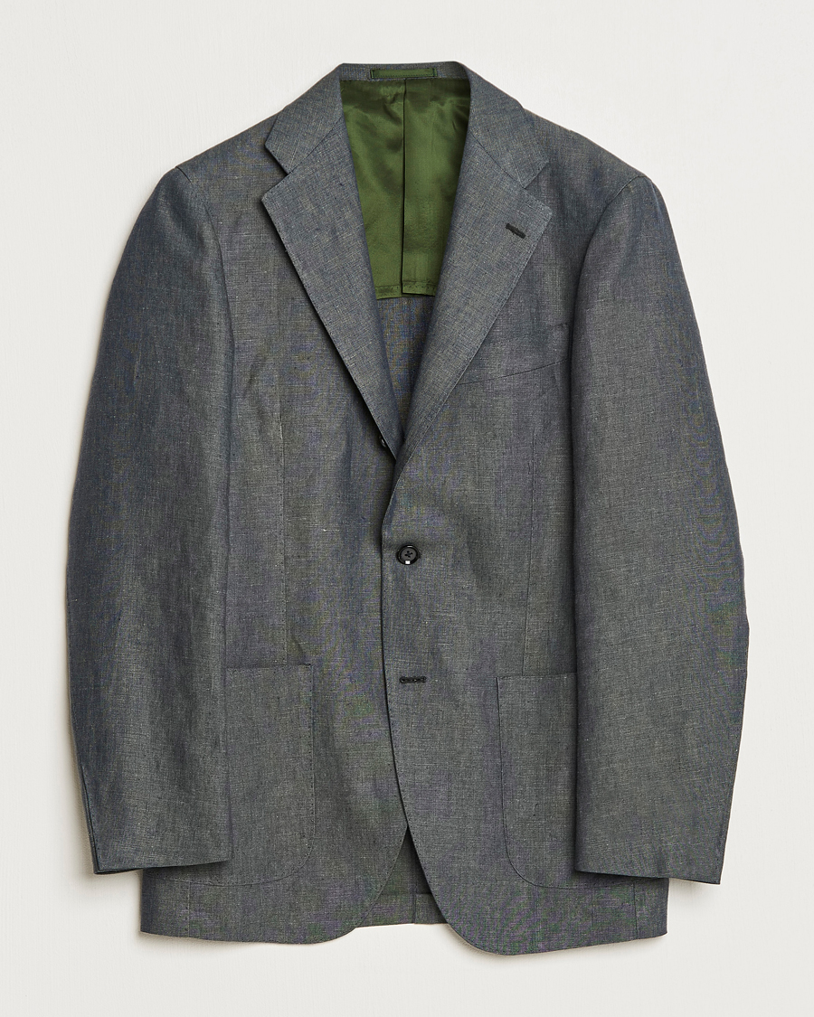 Herre | Dressjakker | Beams F | Patch Pocket Linen Blazer Petroleum Blue