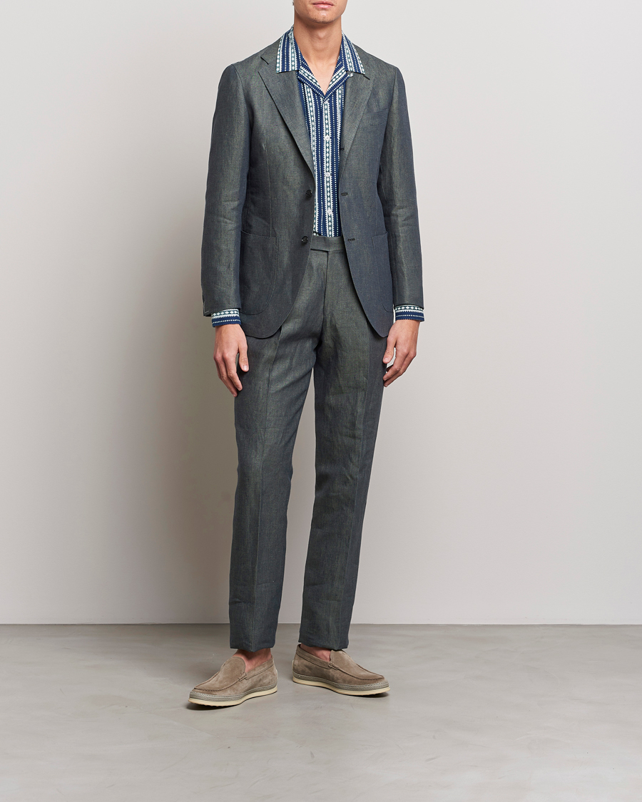 Herre | Dressjakker | Beams F | Patch Pocket Linen Blazer Petroleum Blue