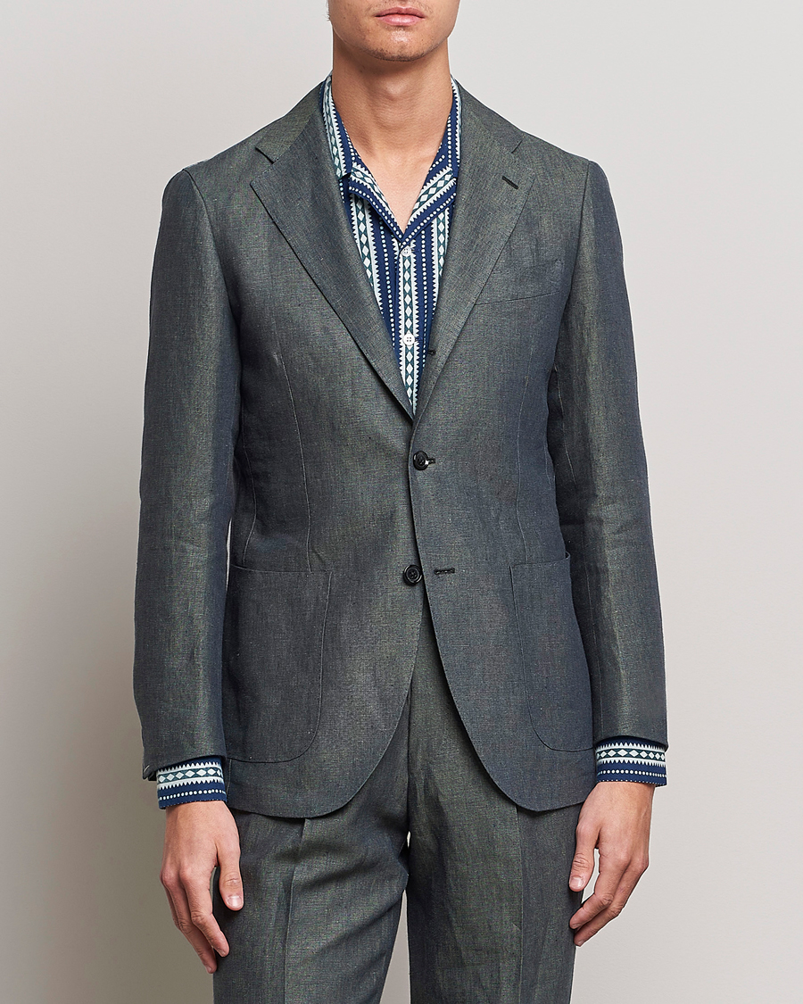 Herre | Dressjakker | Beams F | Patch Pocket Linen Blazer Petroleum Blue
