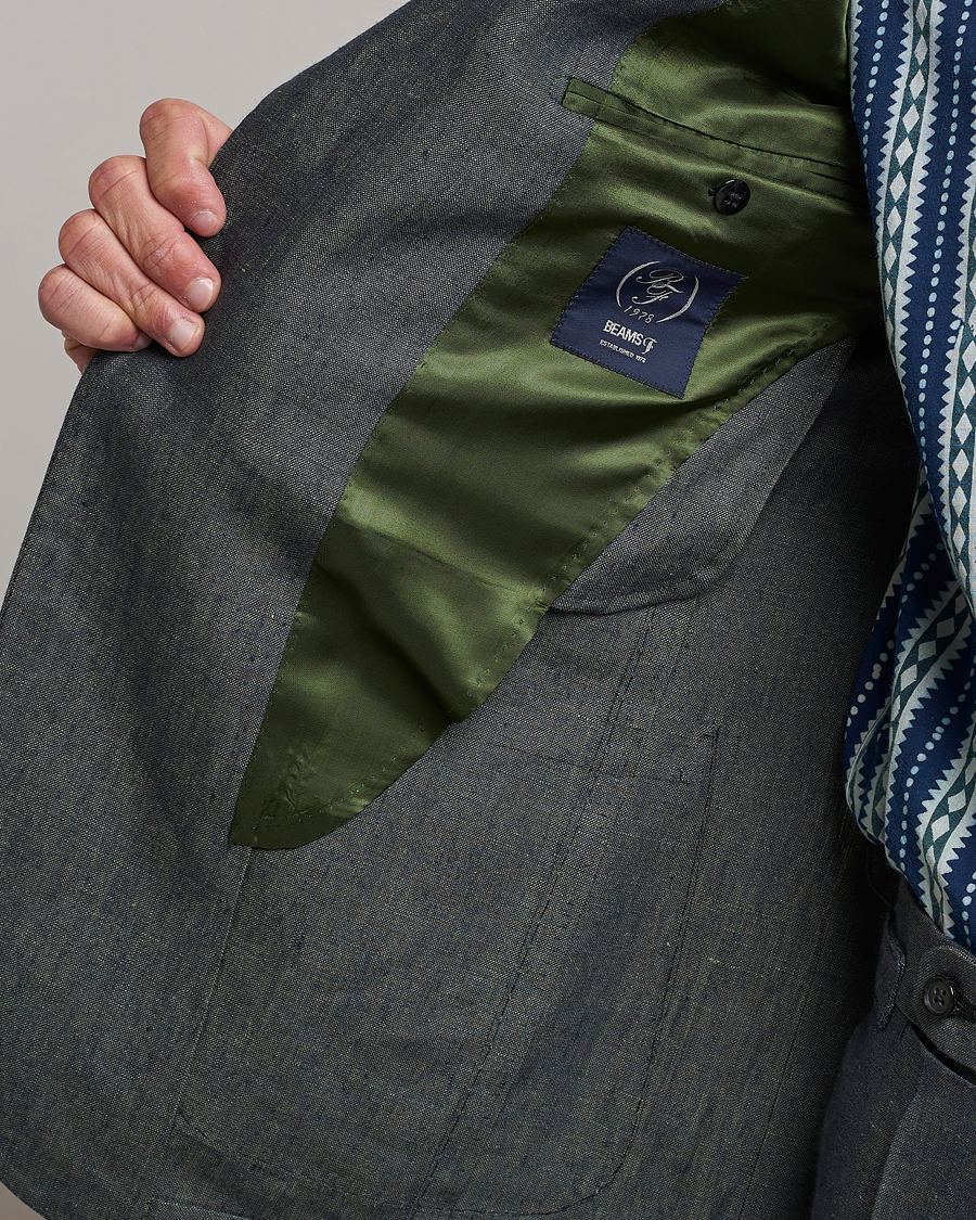 Herre | Dressjakker | Beams F | Patch Pocket Linen Blazer Petroleum Blue