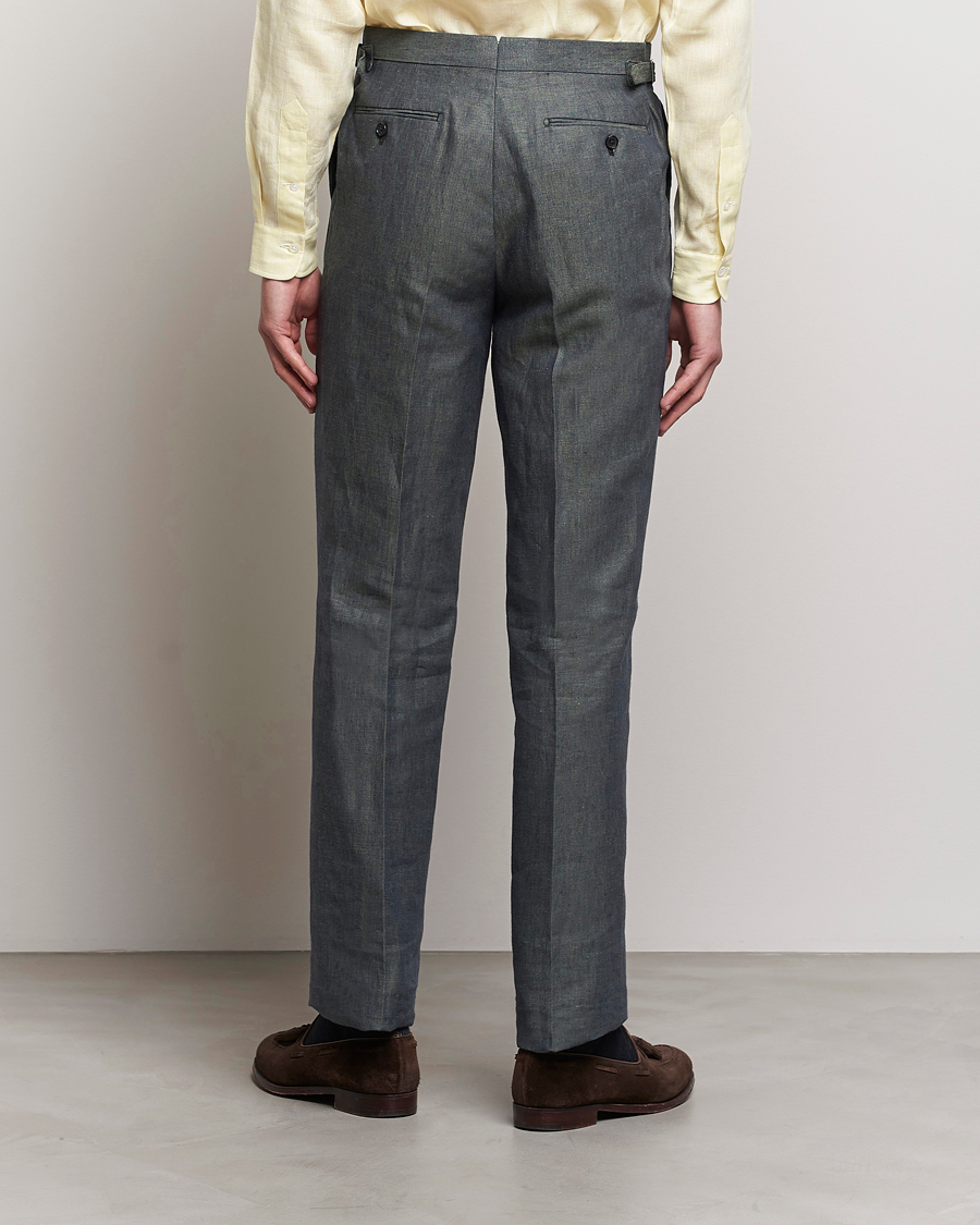 Herre | Bukser | Beams F | Pleated Linen Trousers Petroleum Blue