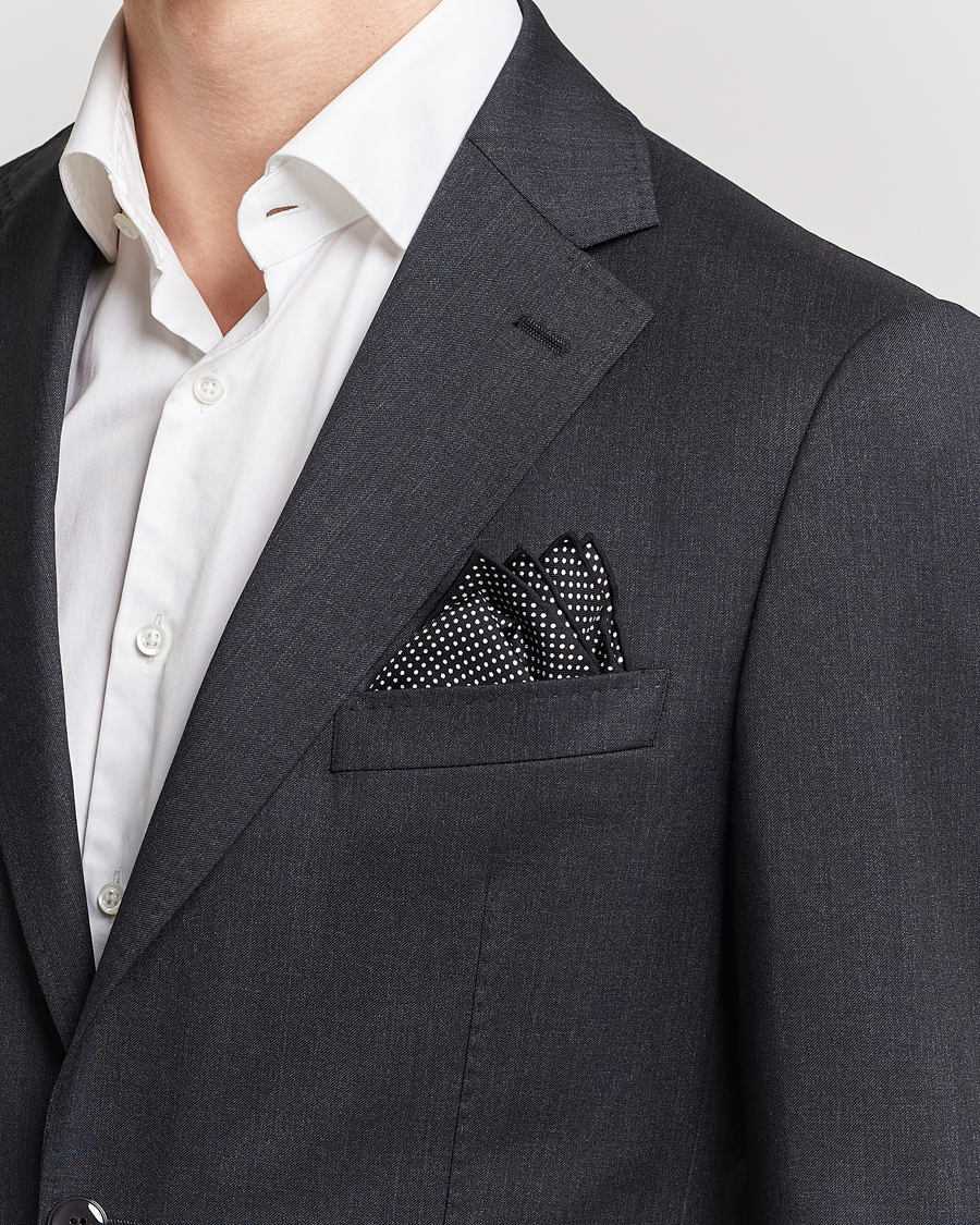 Herre | Assesoarer | Eton | Silk Polka Dot Pocket Square Black