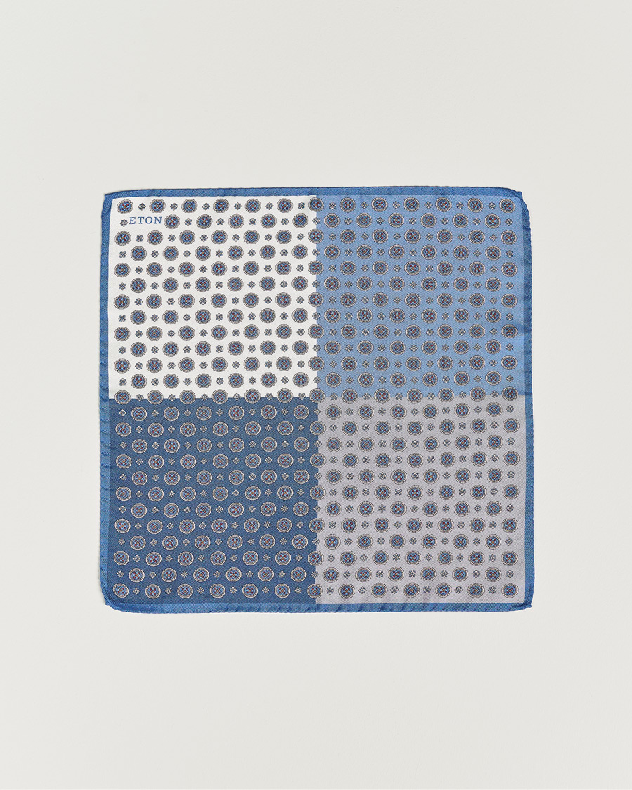 Herre | Lommetørklær | Eton | Silk Four Faced Medallion Pocket Square Blue Multi