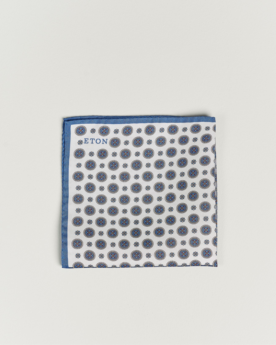 Herre | Eton Silk Four Faced Medallion Pocket Square Blue Multi | Eton | Silk Four Faced Medallion Pocket Square Blue Multi