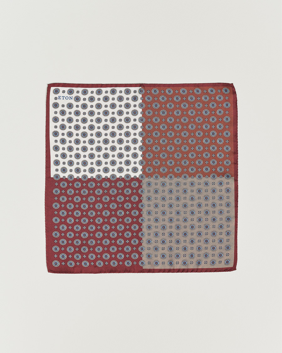 Herre | Lommetørklær | Eton | Silk Four Faced Medallion Pocket Square White Multi