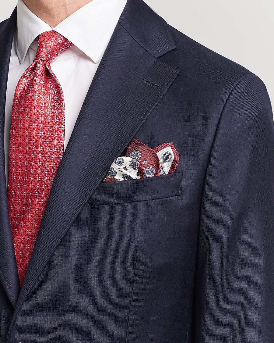 Herre | Avdelinger | Eton | Silk Four Faced Medallion Pocket Square White Multi