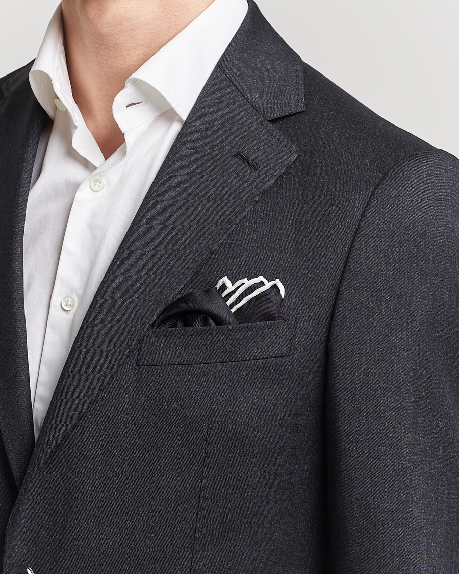 Herre | Eton Silk Pocket Square Black | Eton | Silk Pocket Square Black