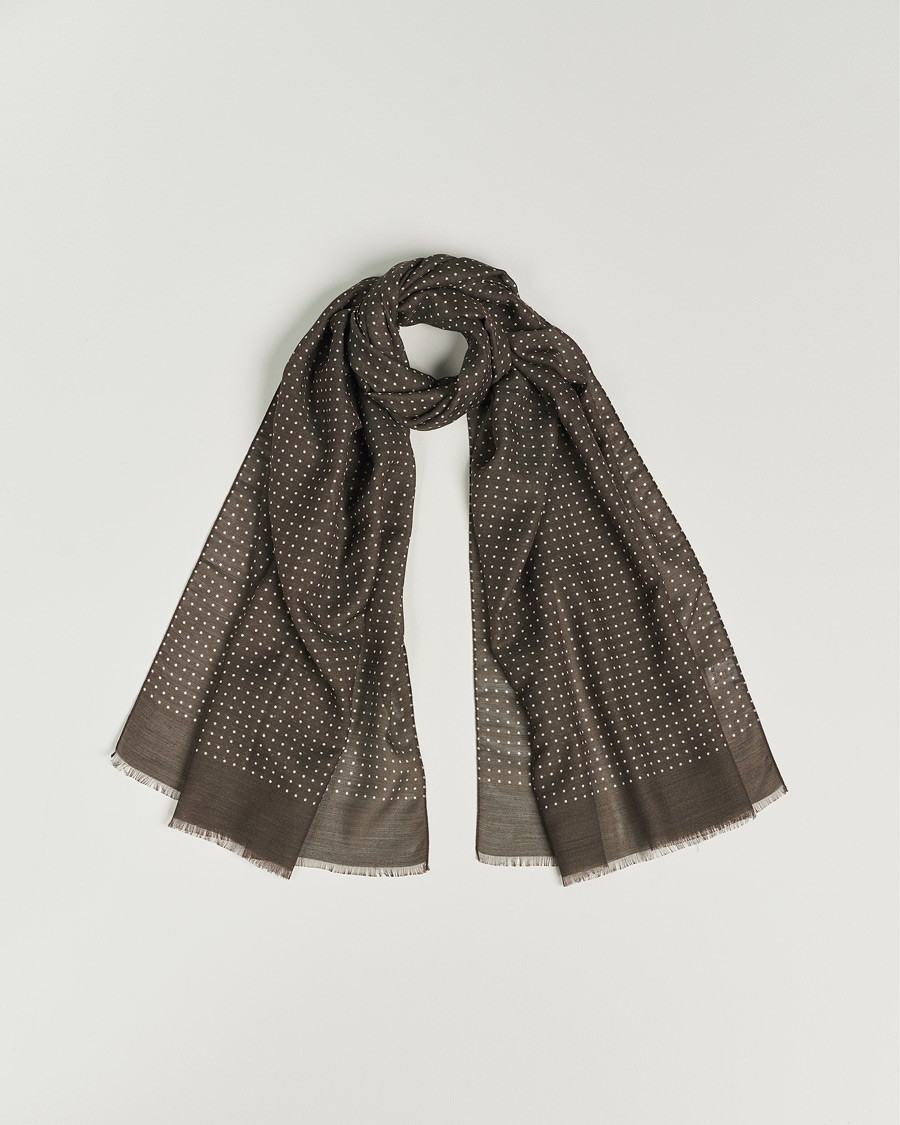 Herre | Eton Silk Wool Polka Dot Scarf Brown | Eton | Silk Wool Polka Dot Scarf Brown