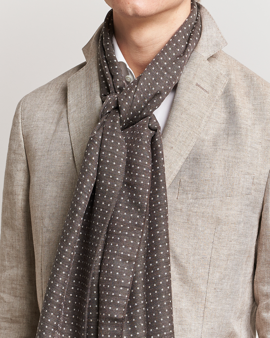 Herre | Eton Silk Wool Polka Dot Scarf Brown | Eton | Silk Wool Polka Dot Scarf Brown