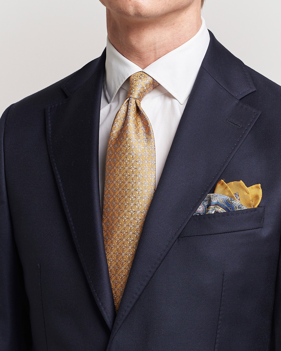 Herre | Eton Silk Printed Flower Tie Yellow | Eton | Silk Printed Flower Tie Yellow