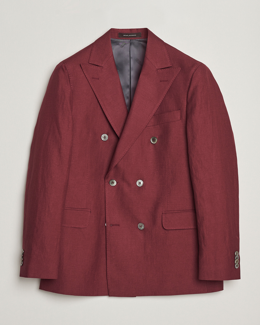 Herre | Dressjakker | Oscar Jacobson | Farris Double Breasted Linen Blazer Moon Red