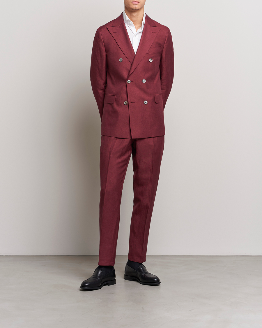 Herre | Dressjakker | Oscar Jacobson | Farris Double Breasted Linen Blazer Moon Red