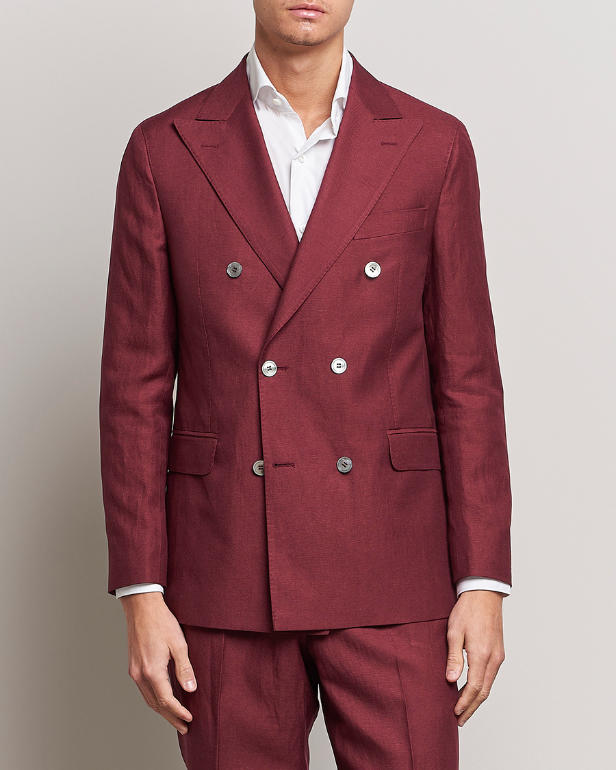 Herre | Business & Beyond | Oscar Jacobson | Farris Double Breasted Linen Blazer Moon Red