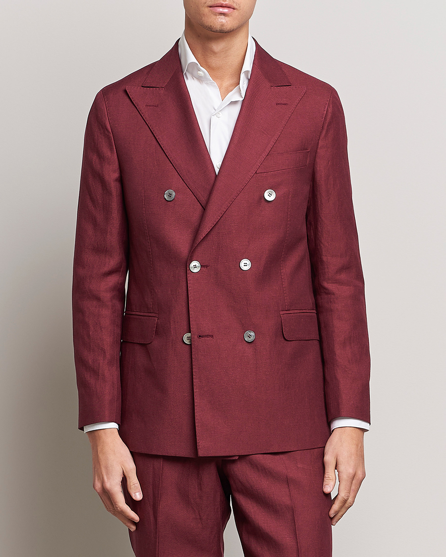 Herre | Dressjakker | Oscar Jacobson | Farris Double Breasted Linen Blazer Moon Red