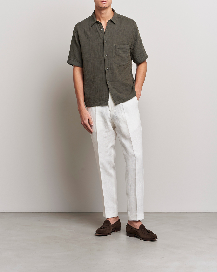 Herre | Skjorter | Oscar Jacobson | Regular Fit City Crepe Cotton Shirt Green