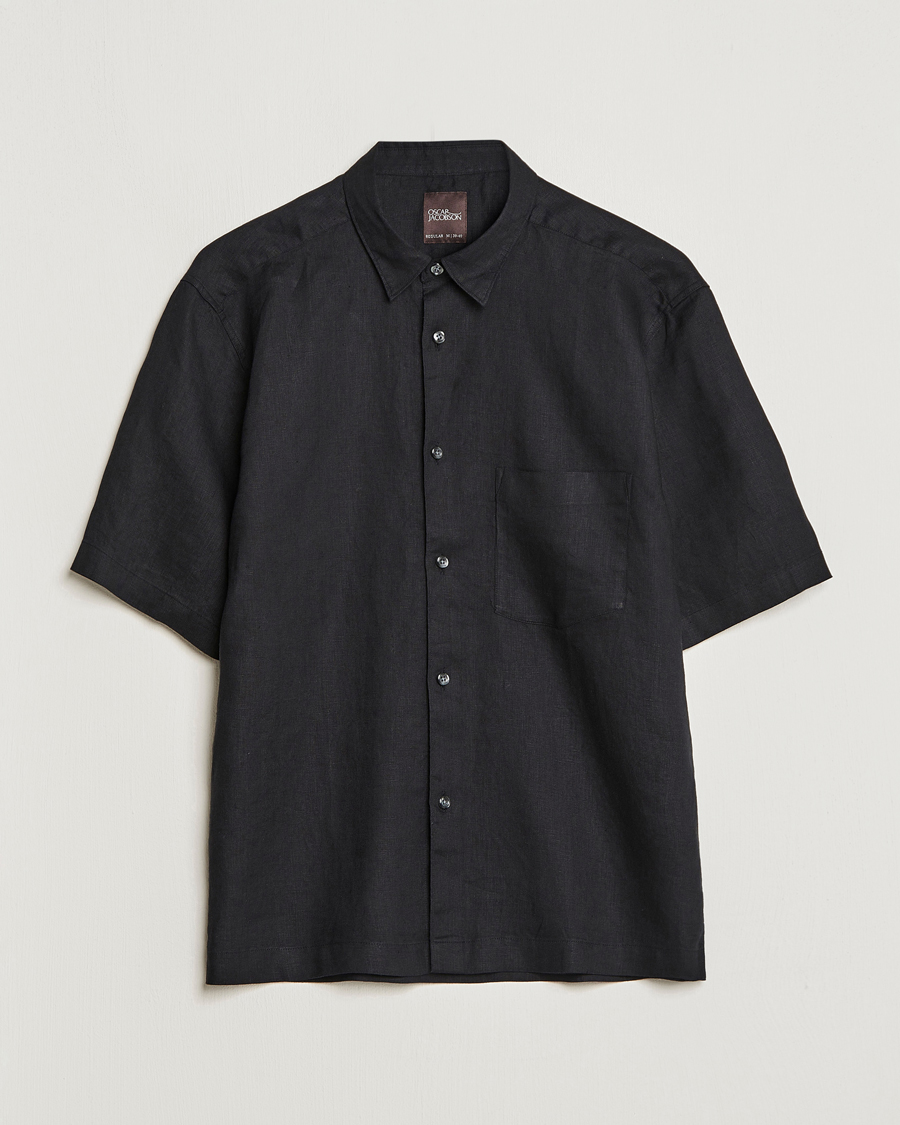 Herre | Skjorter | Oscar Jacobson | Regular Fit City Signature Linen Shirt Black
