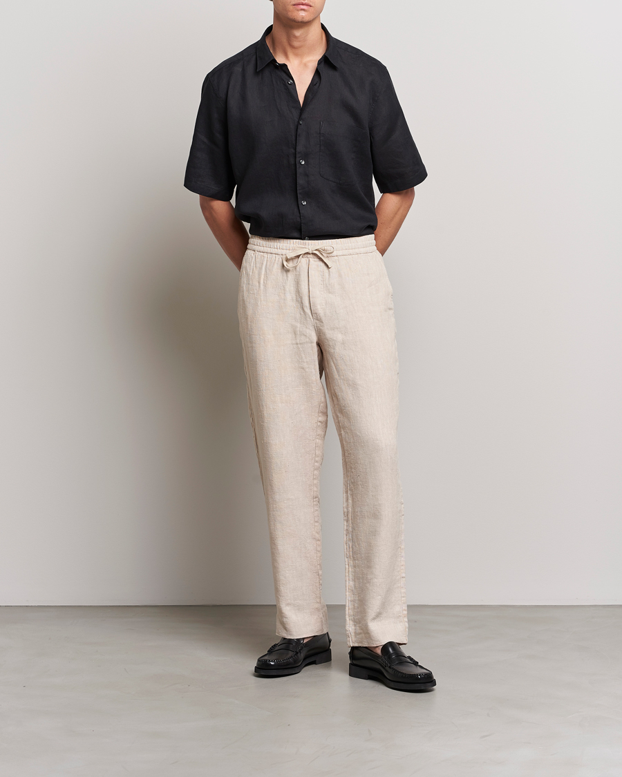 Herre | Skjorter | Oscar Jacobson | Regular Fit City Signature Linen Shirt Black
