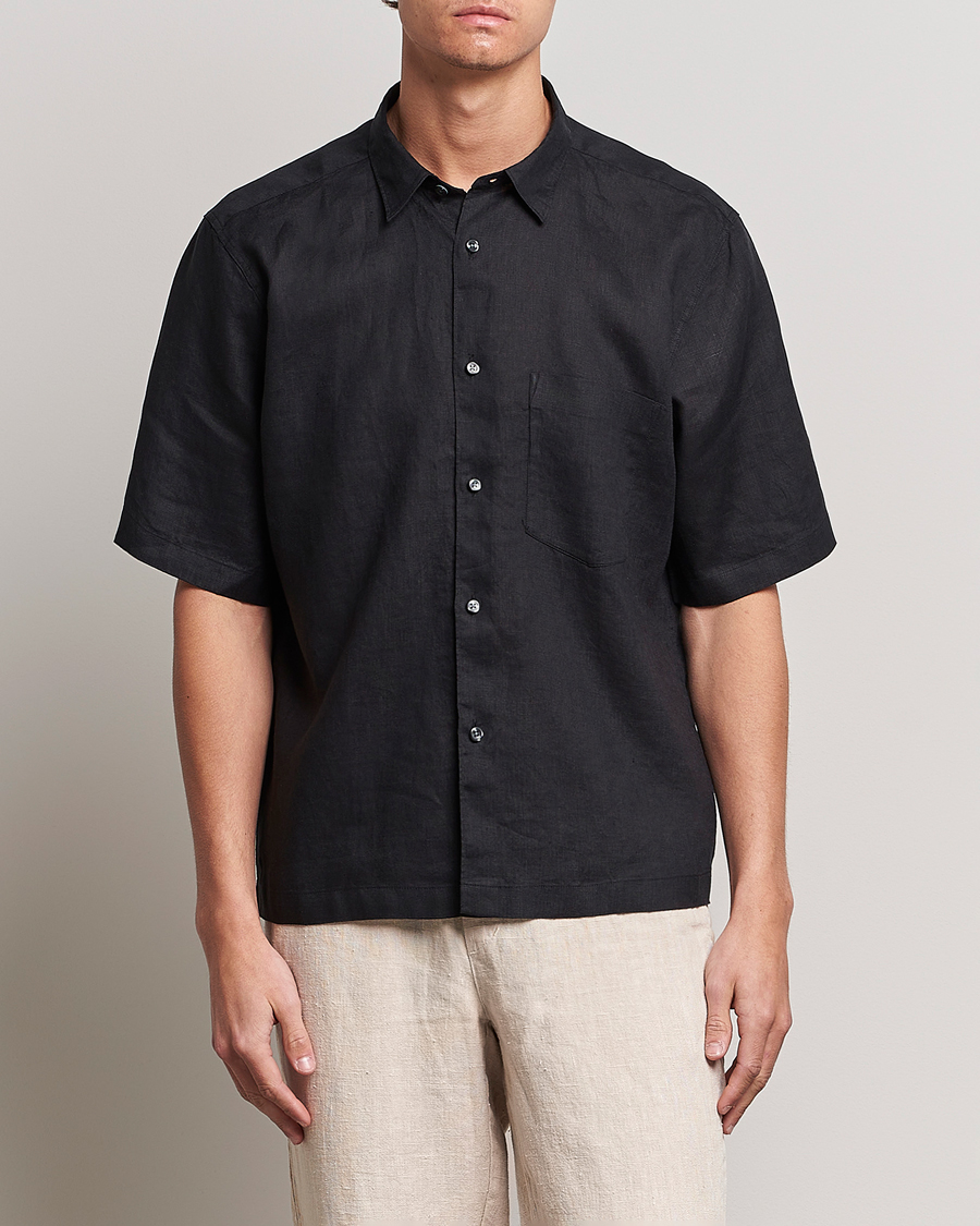 Herre |  | Oscar Jacobson | Regular Fit City Signature Linen Shirt Black