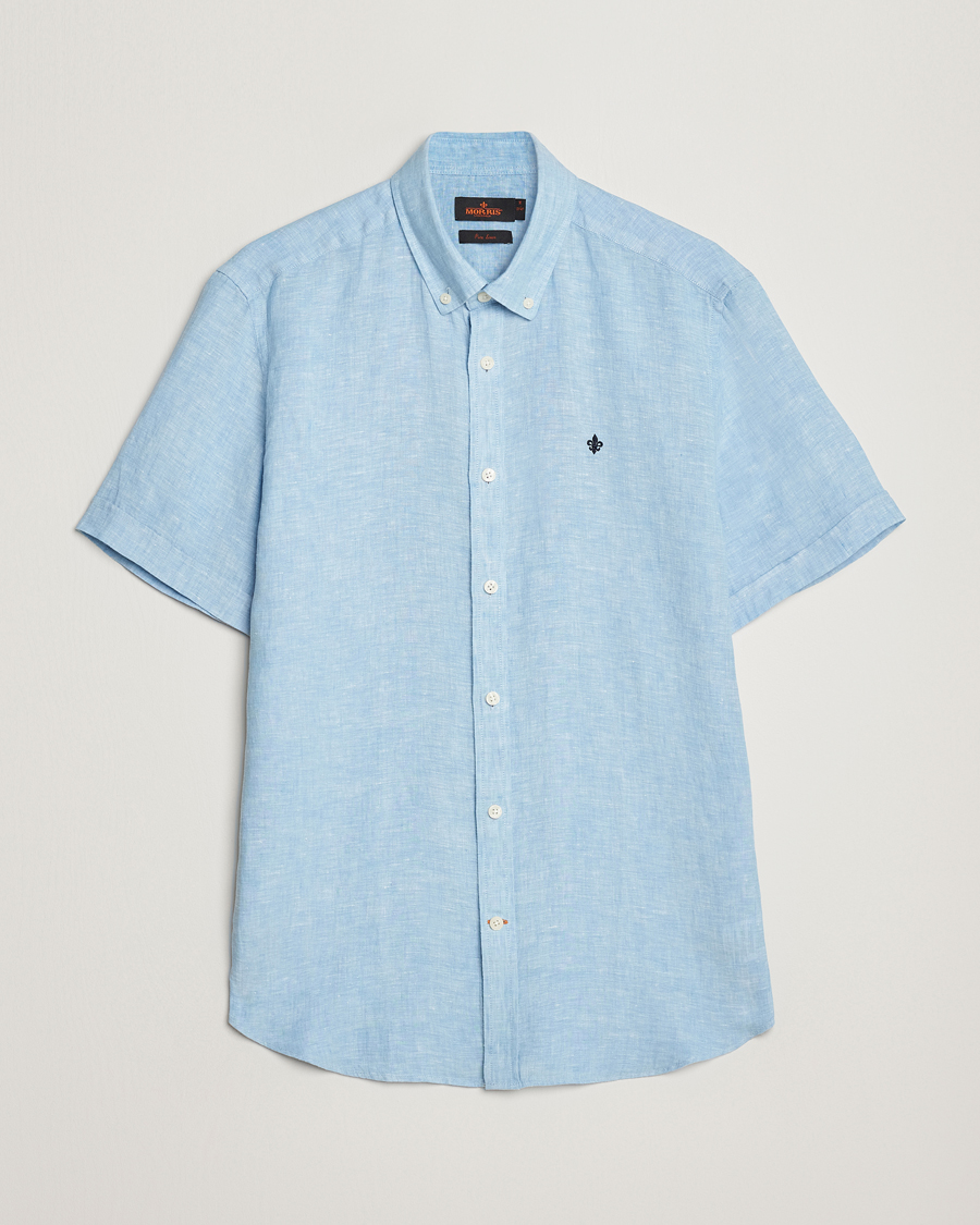 Herre | Skjorter | Morris | Douglas Short Sleeve Linen Shirt Light Blue