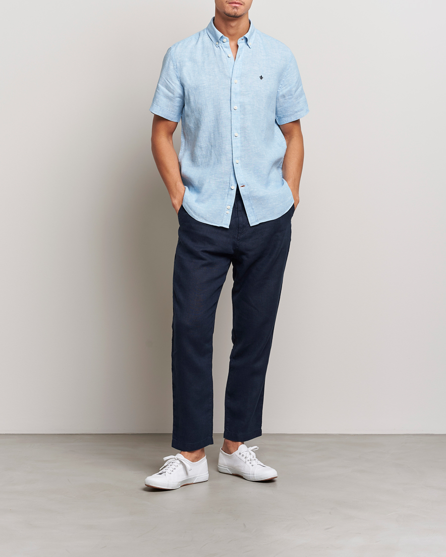 Herre | Skjorter | Morris | Douglas Short Sleeve Linen Shirt Light Blue