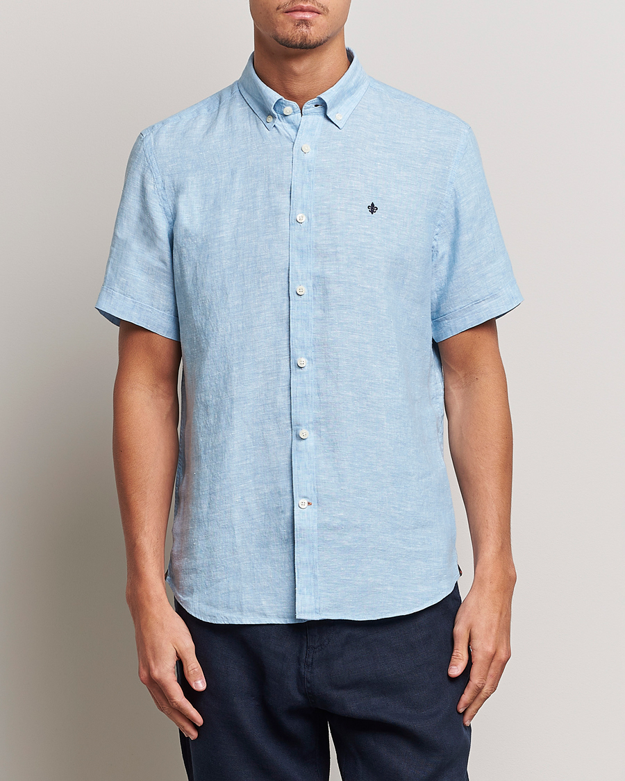Herre | Skjorter | Morris | Douglas Short Sleeve Linen Shirt Light Blue